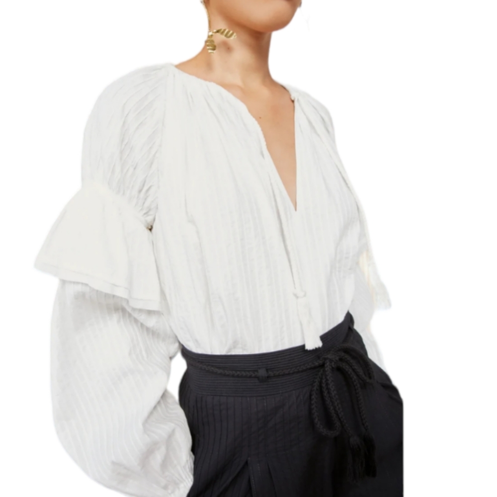 Ulla Johnson Concetta Puff-Sleeve Pintuck Blouse White Size 0
